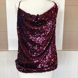 Purple Sequined drape neck camisole Sz S